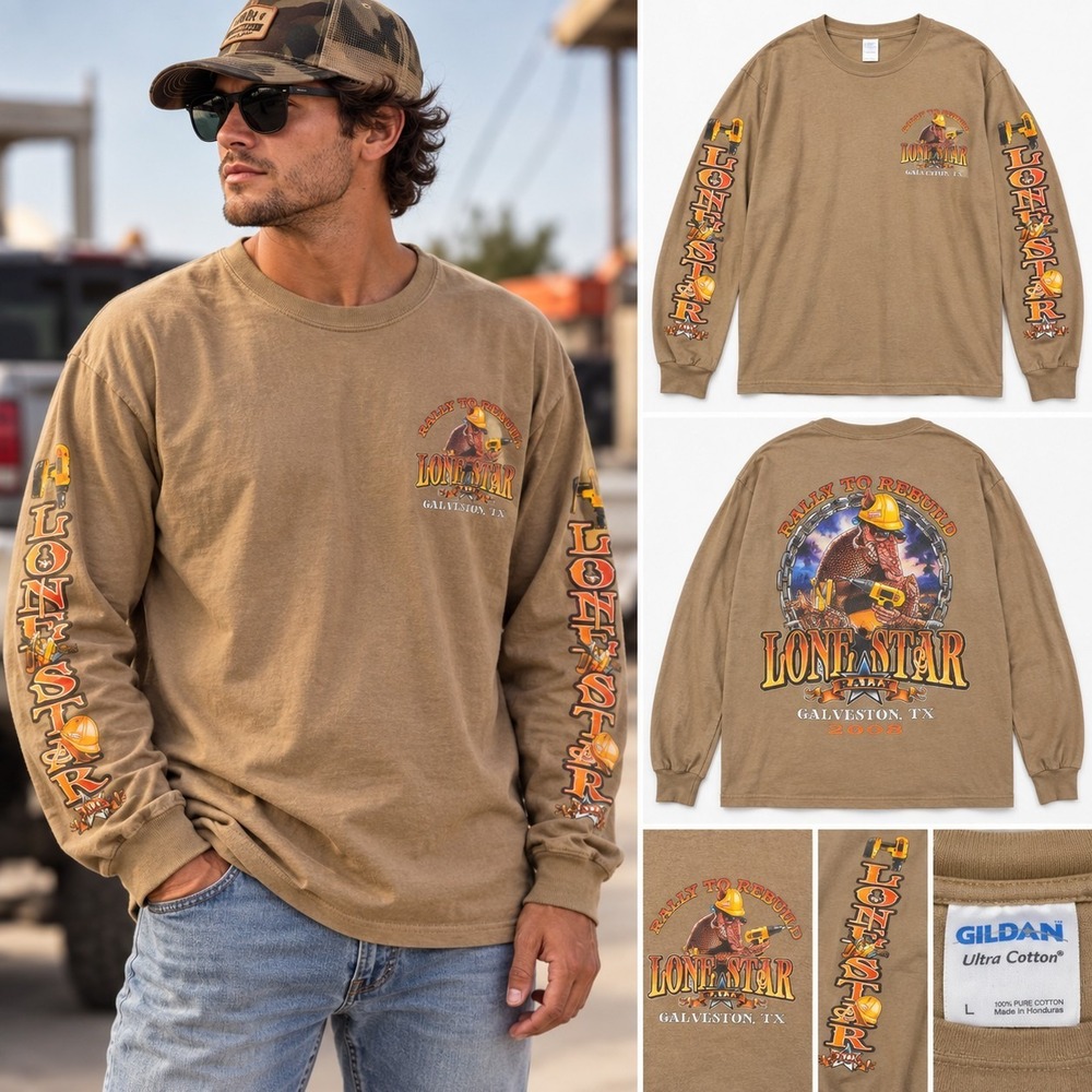 2008 Lone Star Rally to Rebuild Galveston TX Long Sleeve Shirt Gildan Large